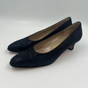 Salvatore Ferragamo Women’s Midnight Blue Textured Shimmer Kitten Heel 7.5